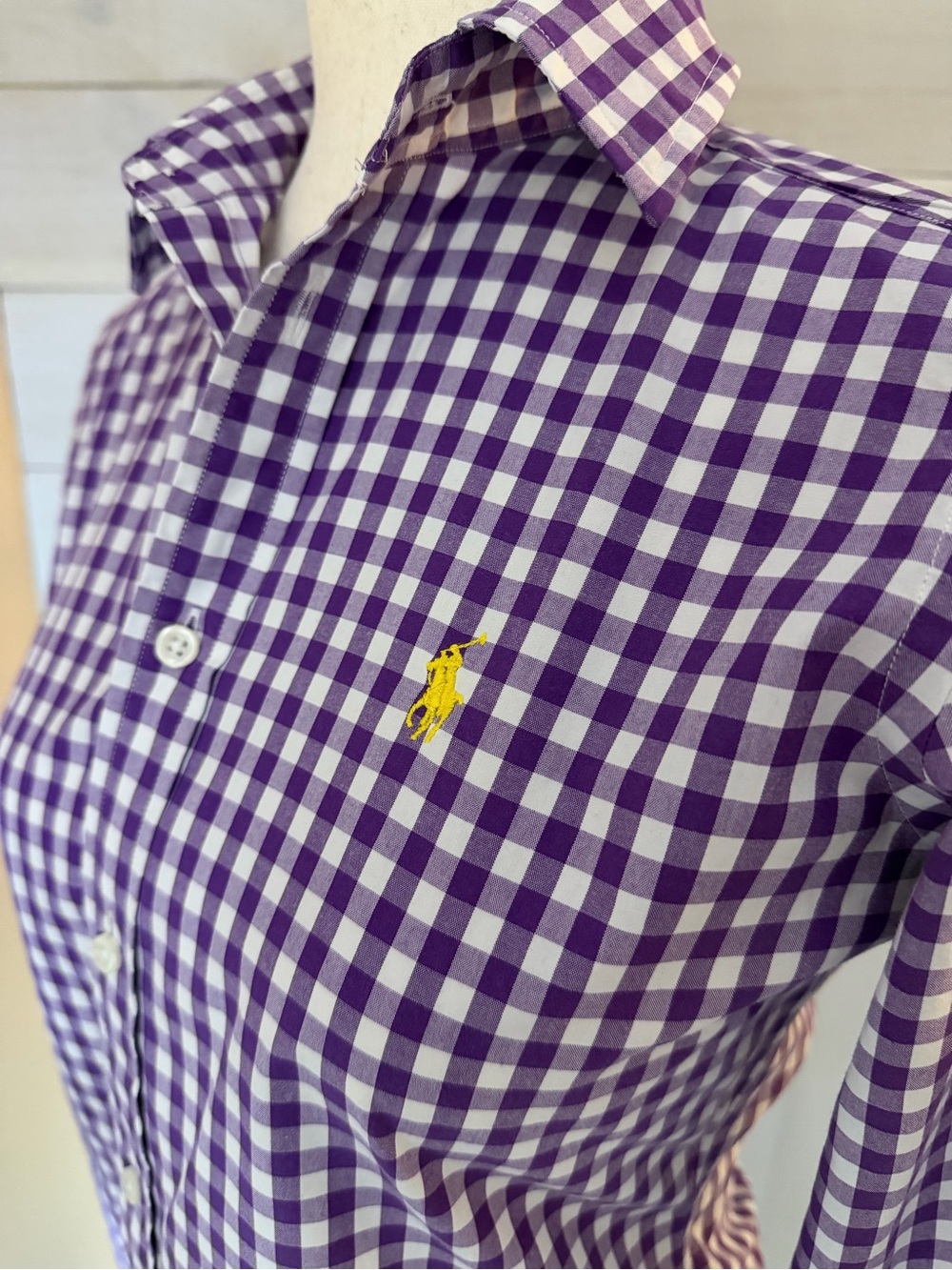 Ralph Lauren Purple and White Checkered Button-Down Shirt